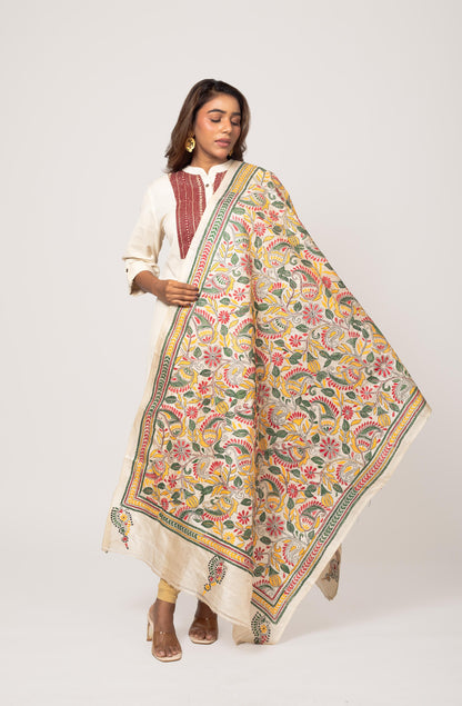 Multicolour Pure Silk Tussar Dupatta 36&