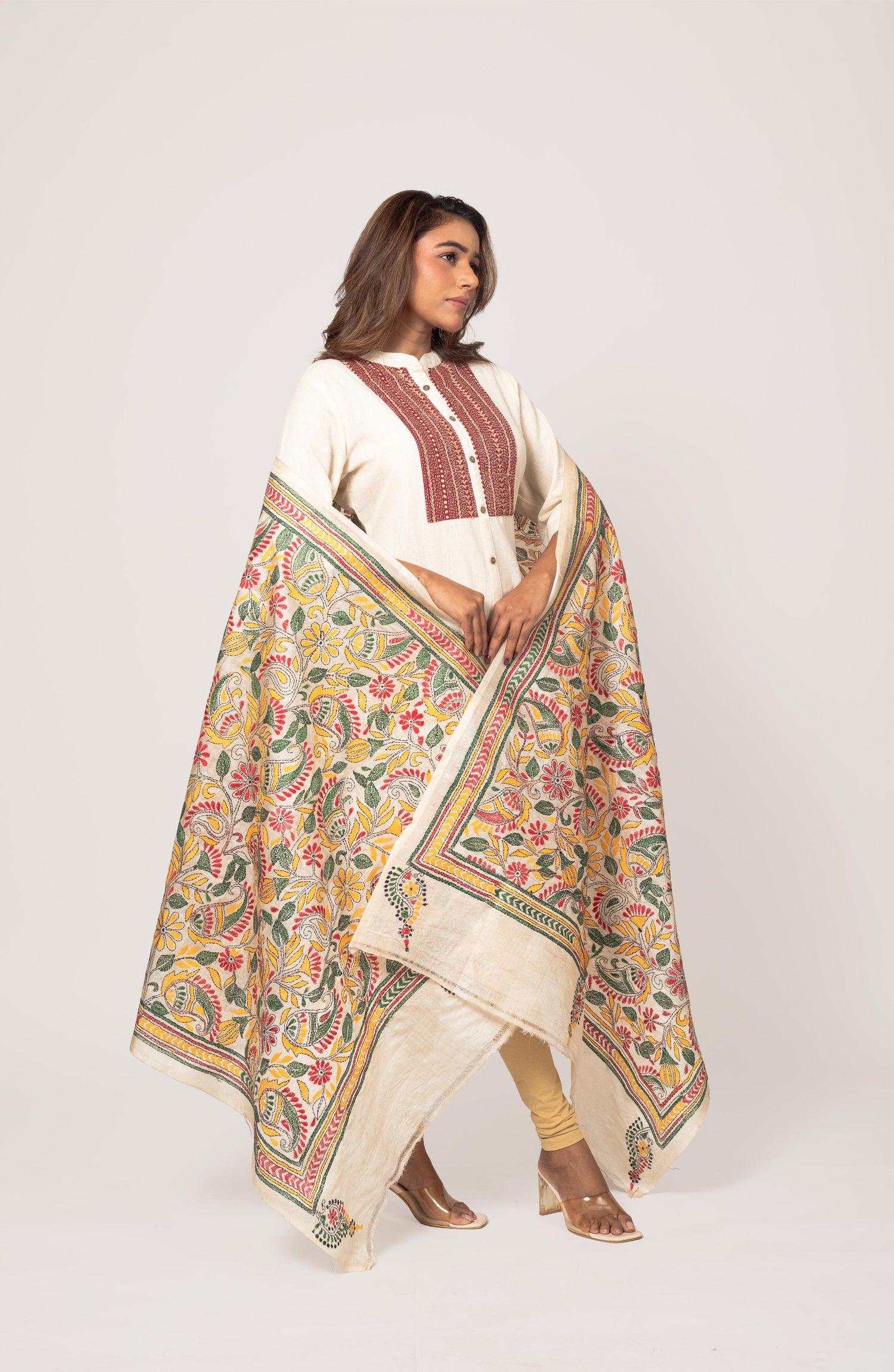 Multicolour Pure Silk Tussar Dupatta 36&