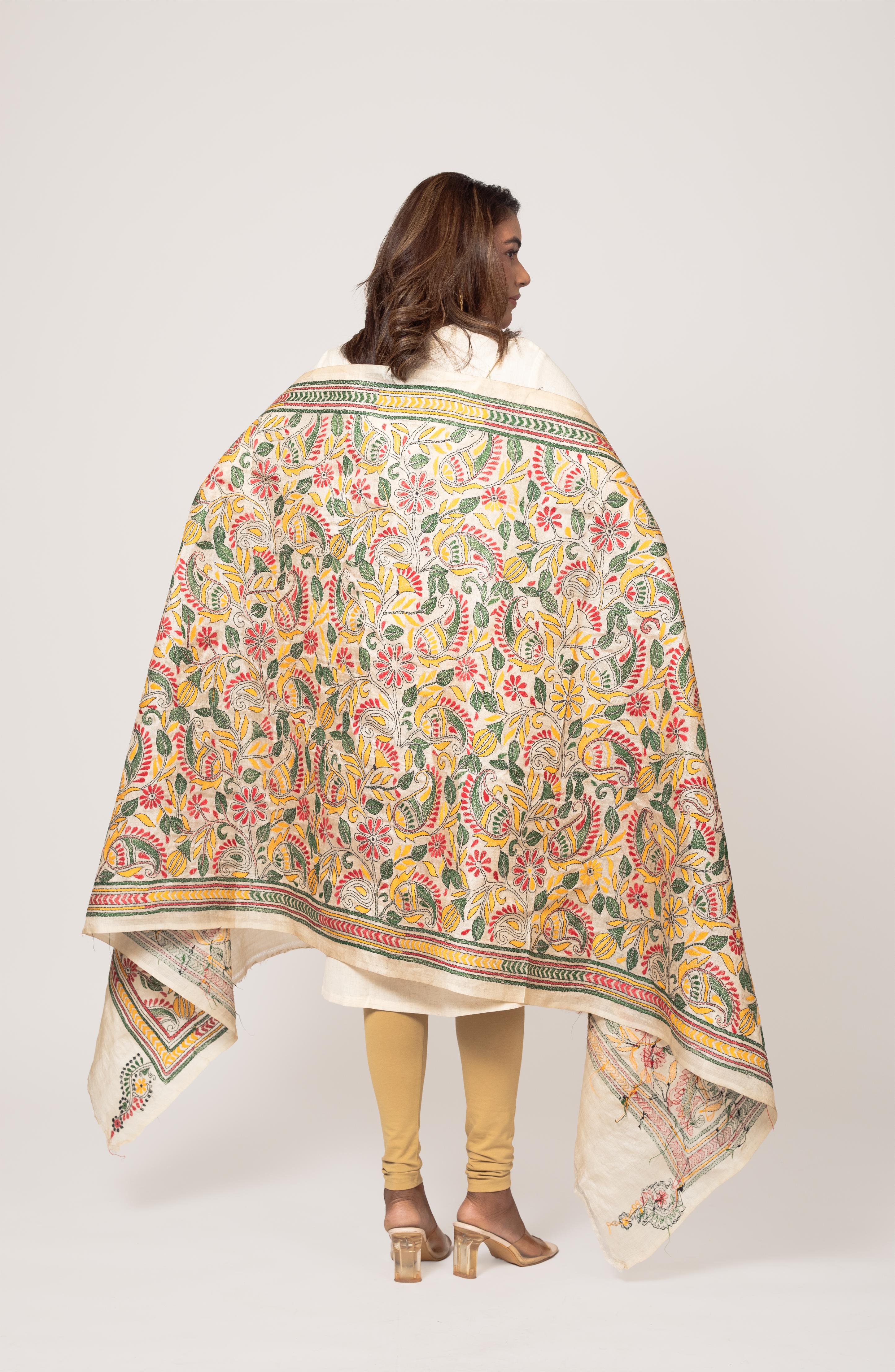 Multicolour Pure Silk Tussar Dupatta 36&