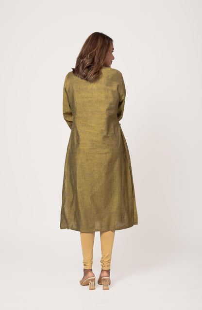 Sage Green Cotton Hand Embroidered Slim Fit Kurti