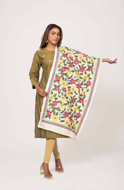 Red &amp; Yellow Nakshi Floral Stole