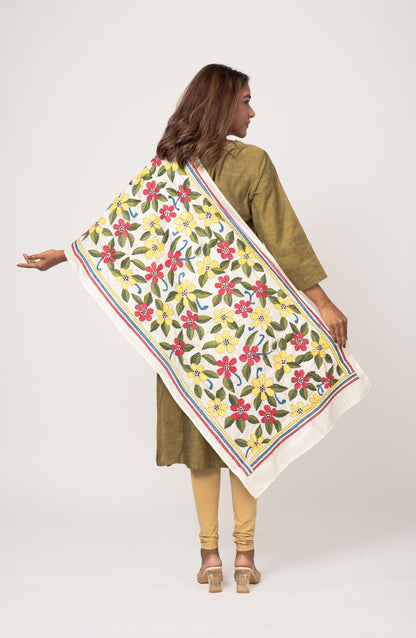 Red &amp; Yellow Nakshi Floral Stole