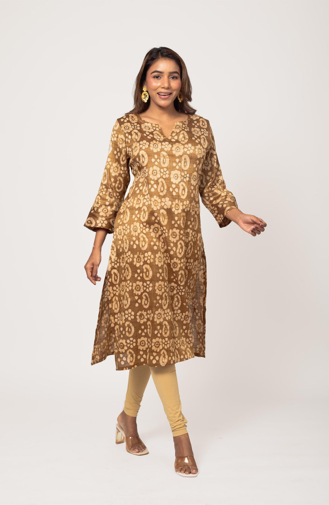 Olive Green Block Cotton Hand Embroidered Slim Fit Kurti