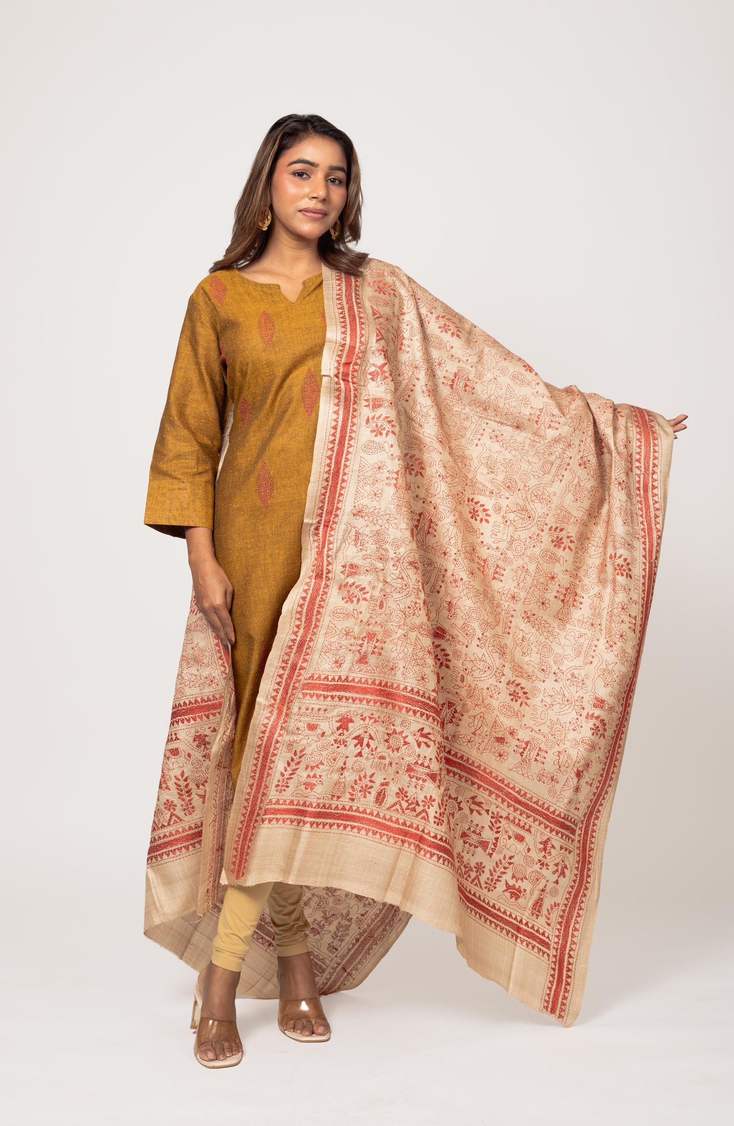 Red Fine Print Gachi Tussar Dupatta 36&