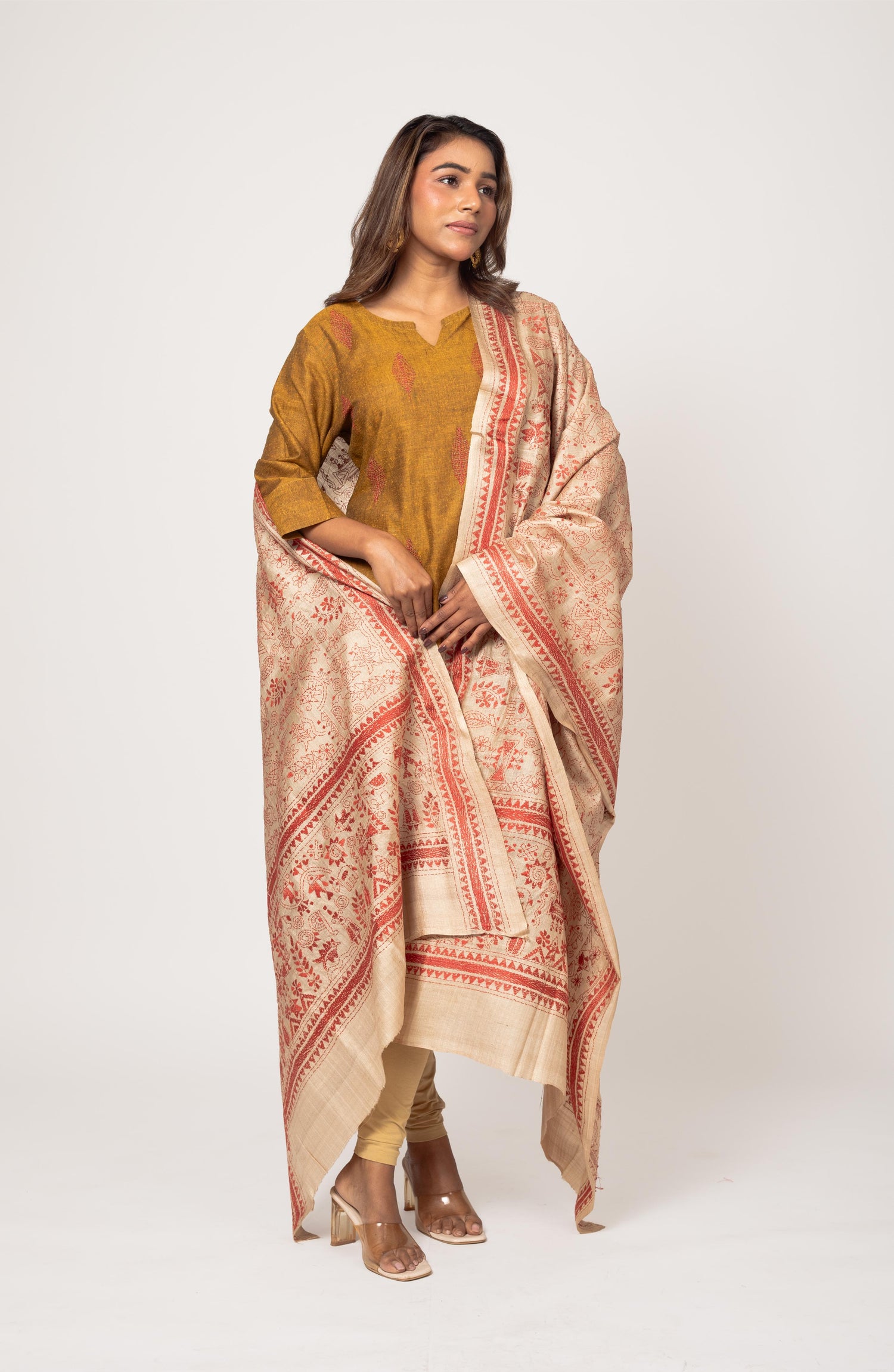 Red Fine Print Gachi Tussar Dupatta 36&