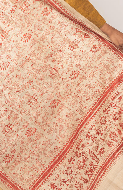 Red Fine Print Gachi Tussar Dupatta 36&