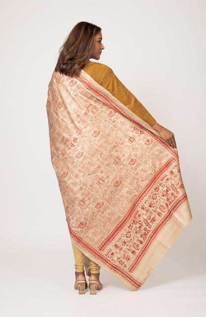 Red Fine Print Gachi Tussar Dupatta 36&