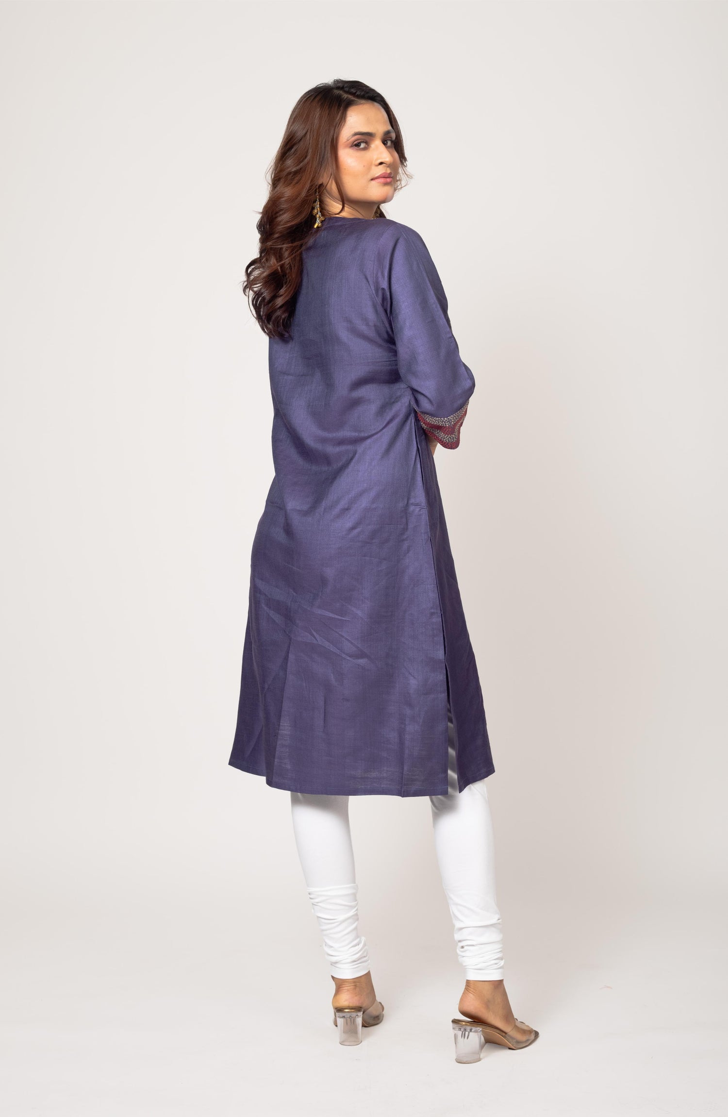 Purple Silk Hand Embroidered Slim Fit Kurti