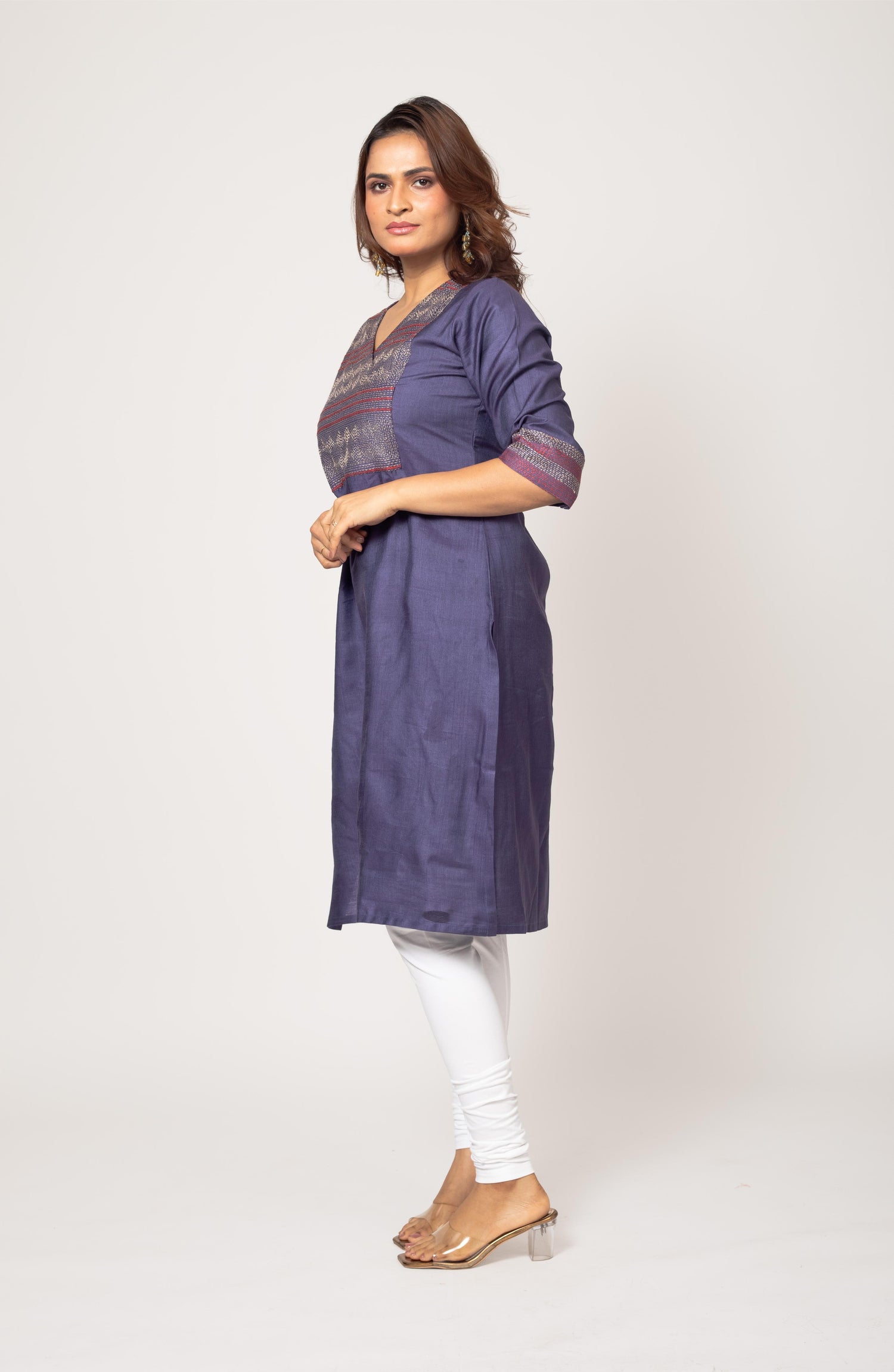 Purple Silk Hand Embroidered Slim Fit Kurti