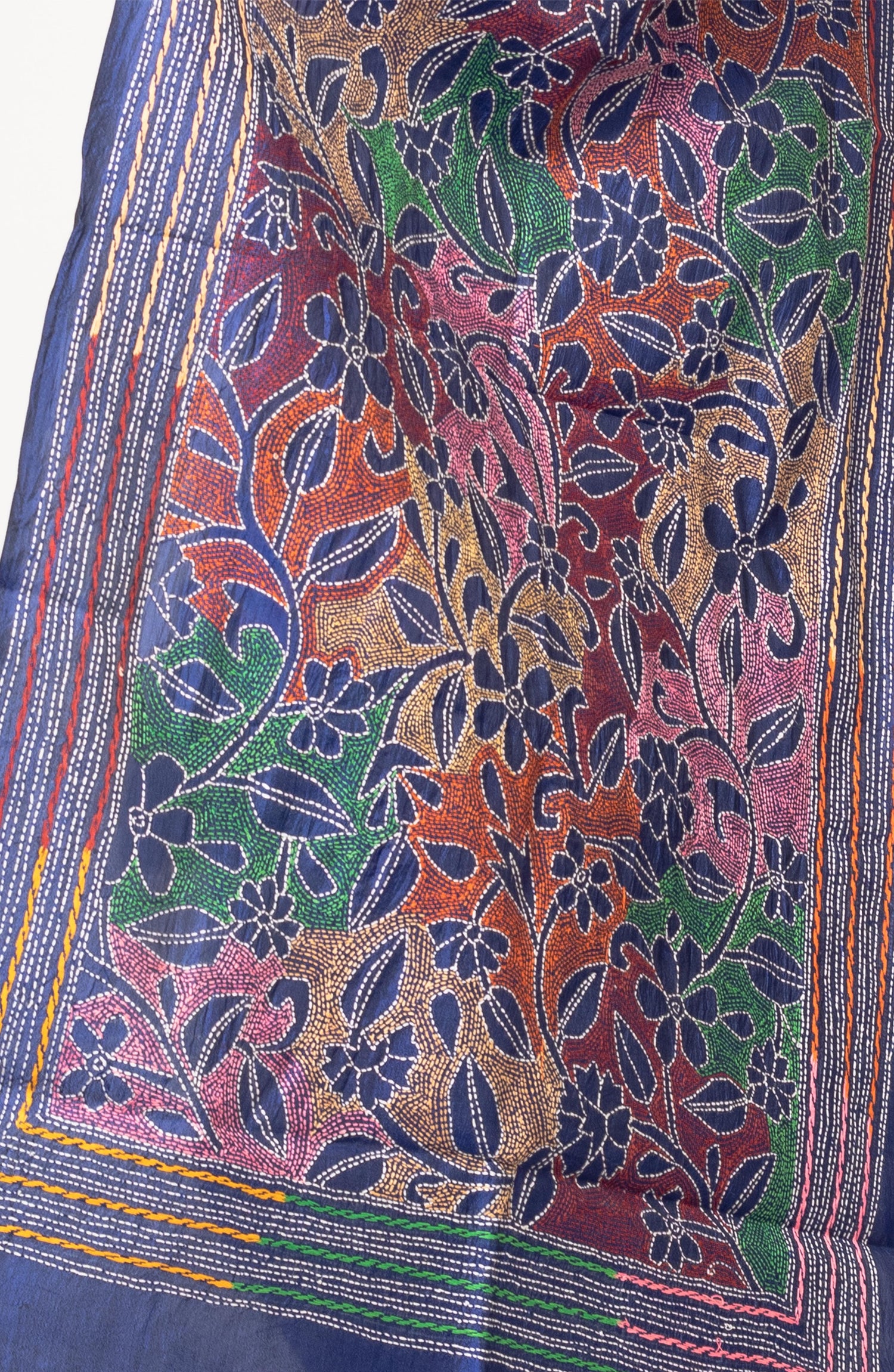 Dark Blue Floral Pure Silk Stole