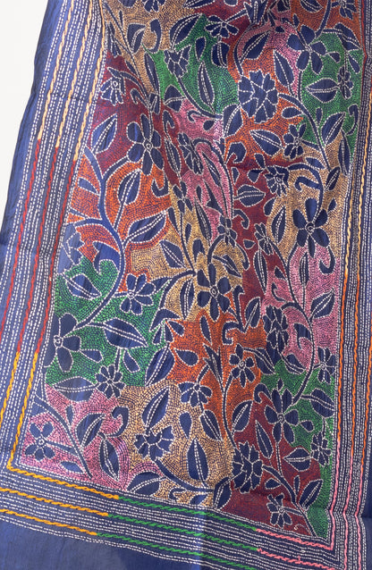 Dark Blue Floral Pure Silk Stole