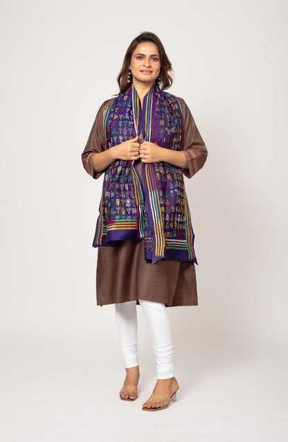 Navy Blue Pure Silk Stole