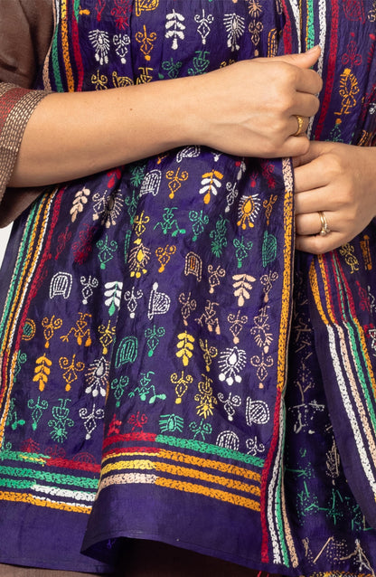 Navy Blue Pure Silk Stole