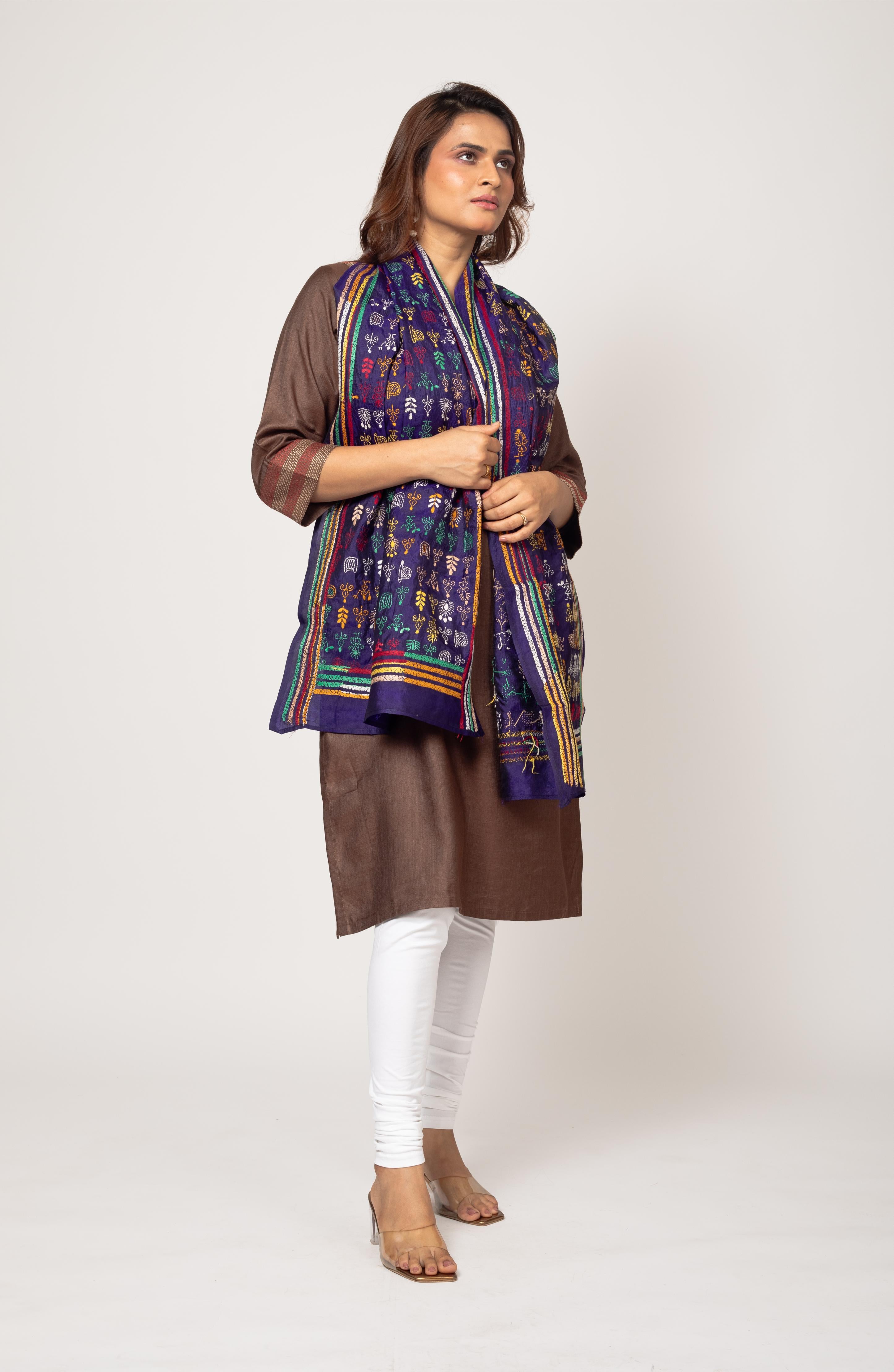 Navy Blue Pure Silk Stole