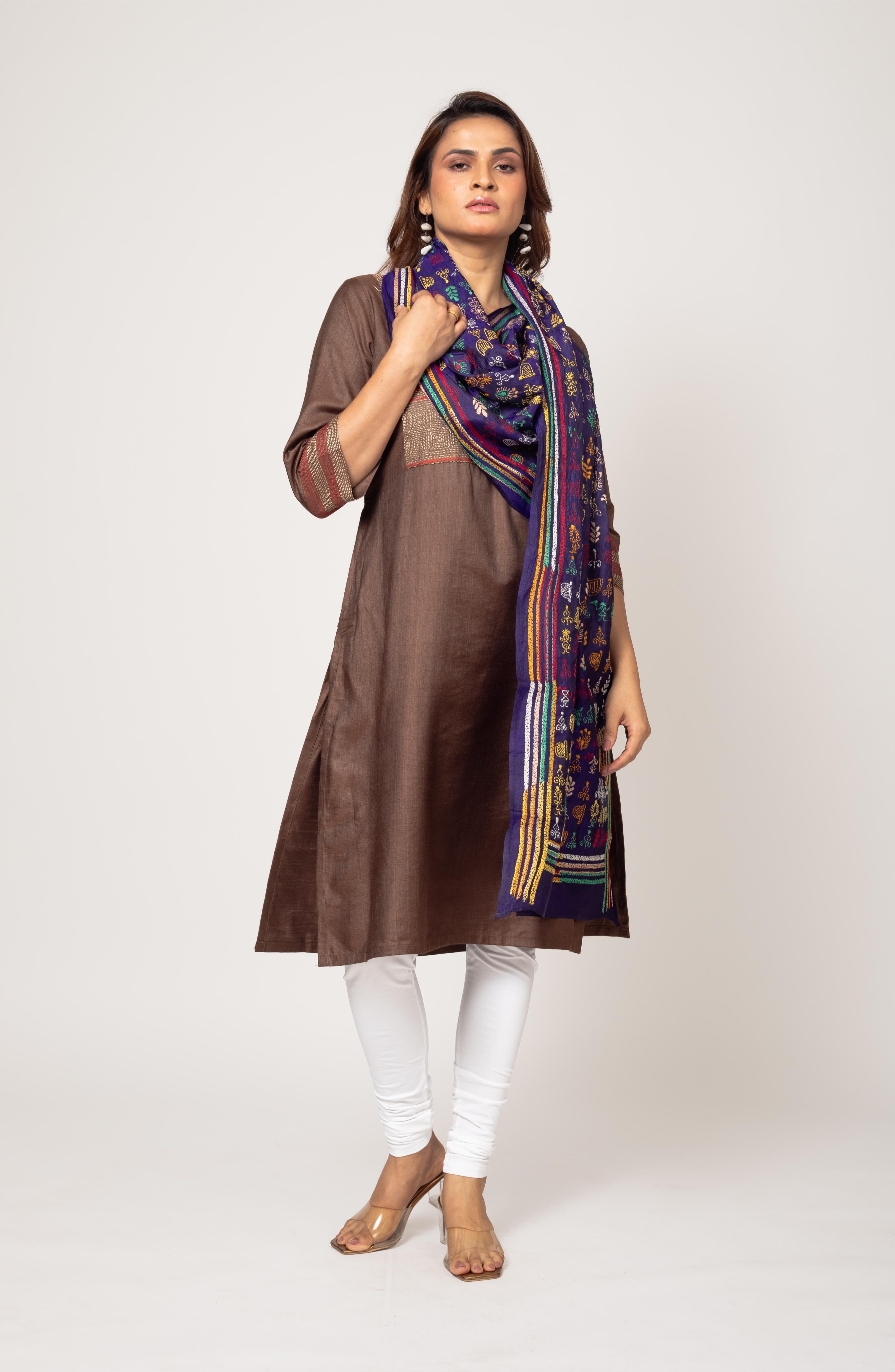 Navy Blue Pure Silk Stole