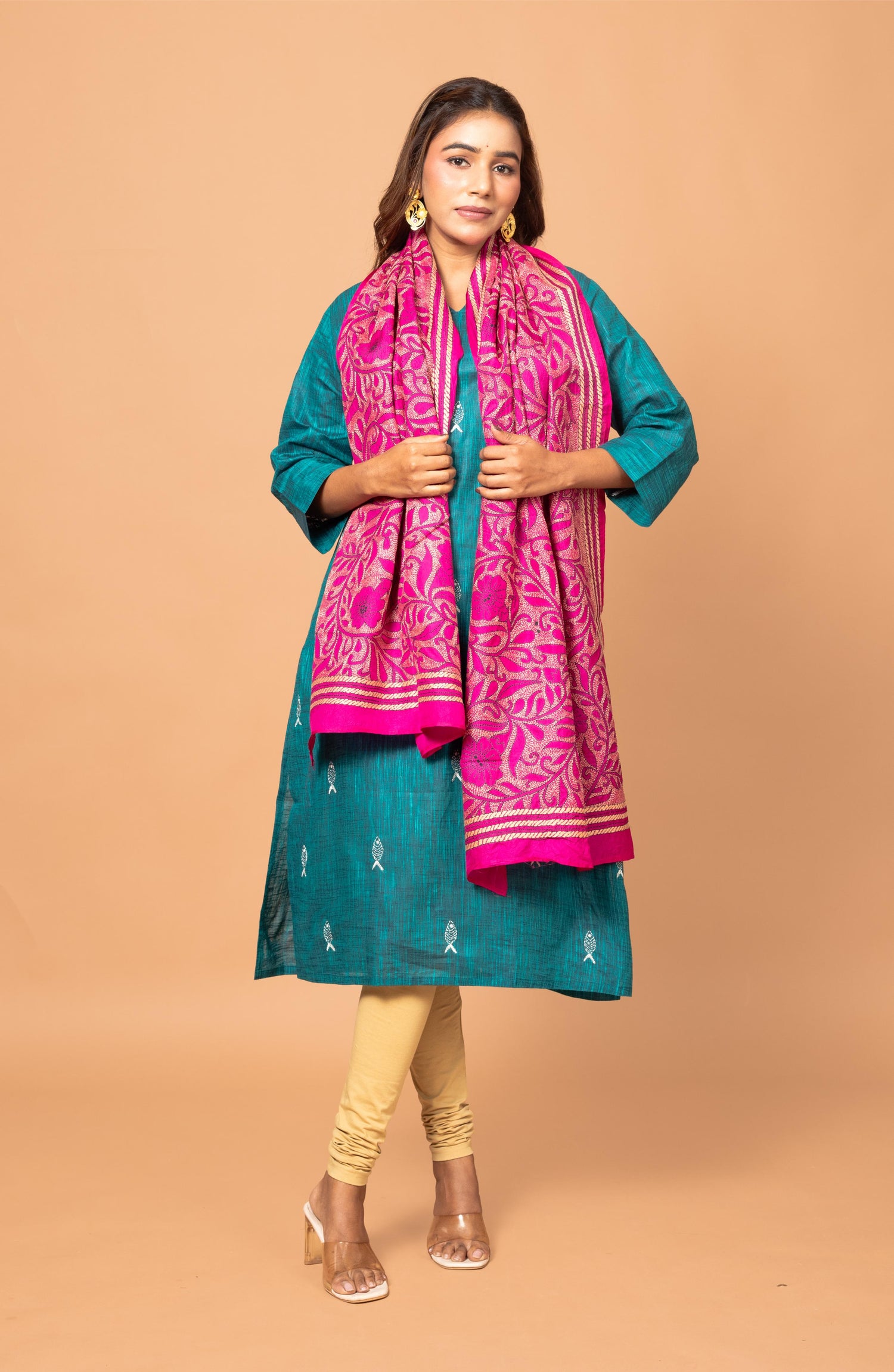 Rani Pink Floral Pure Silk Stole