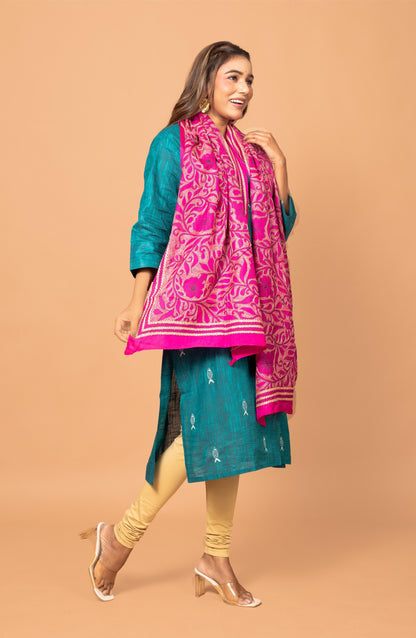 Rani Pink Floral Pure Silk Stole