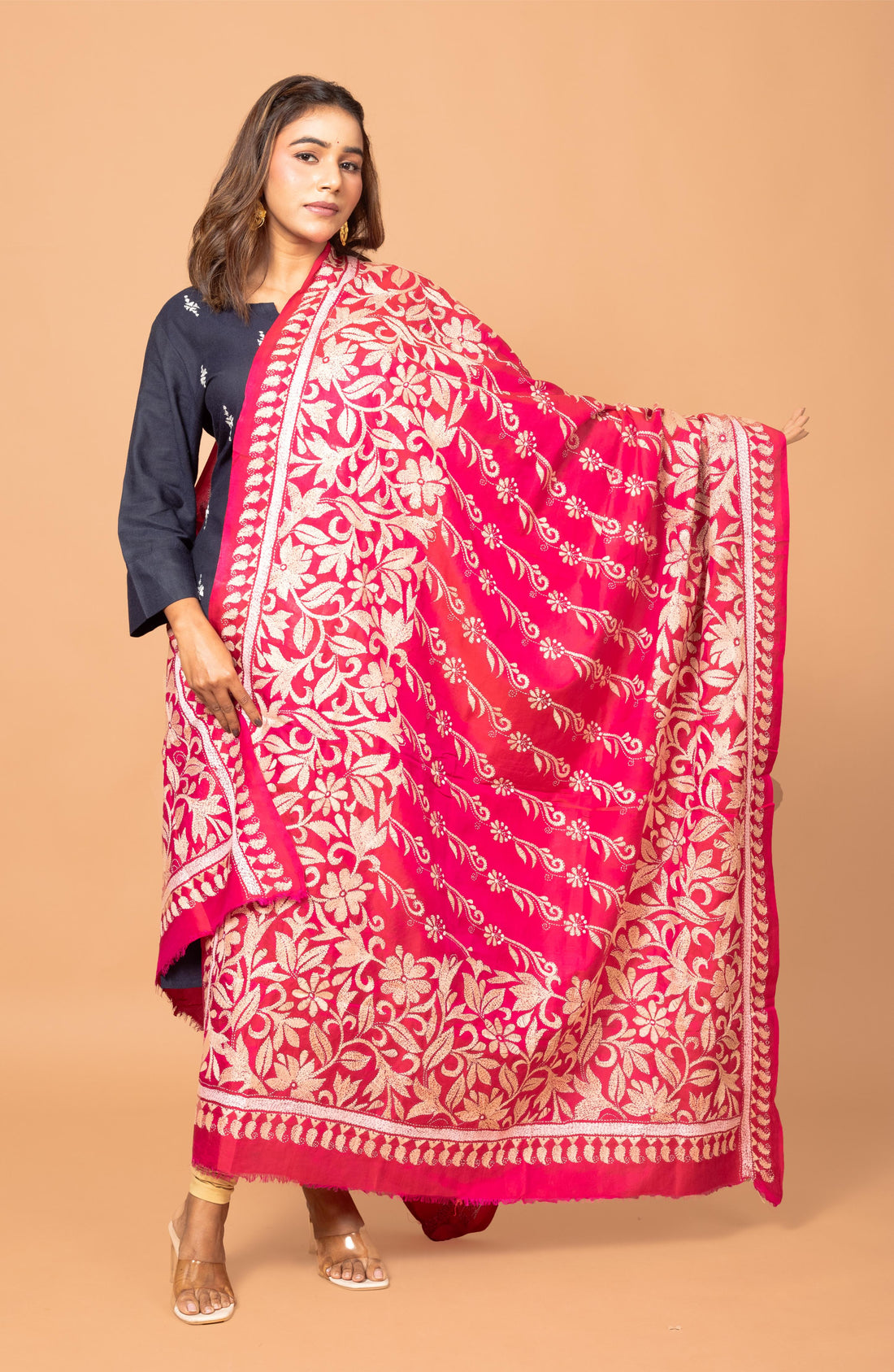 Pink Pure Silk Dupatta 44&