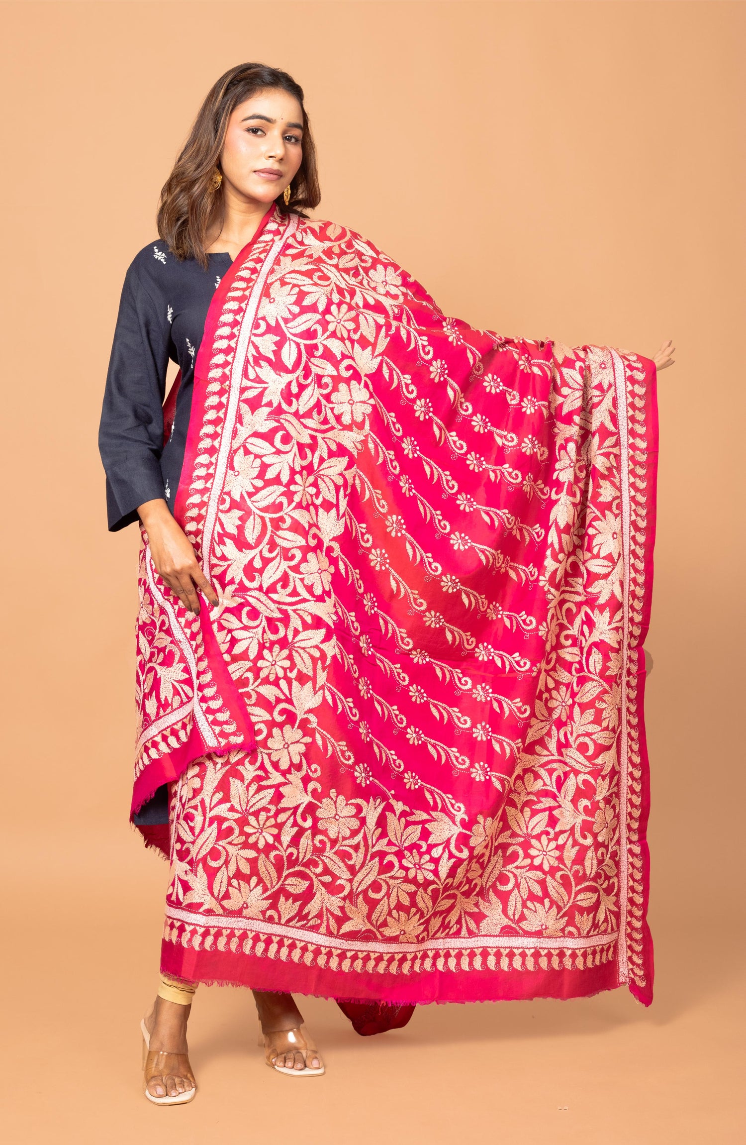 Pink Pure Silk Dupatta 44&