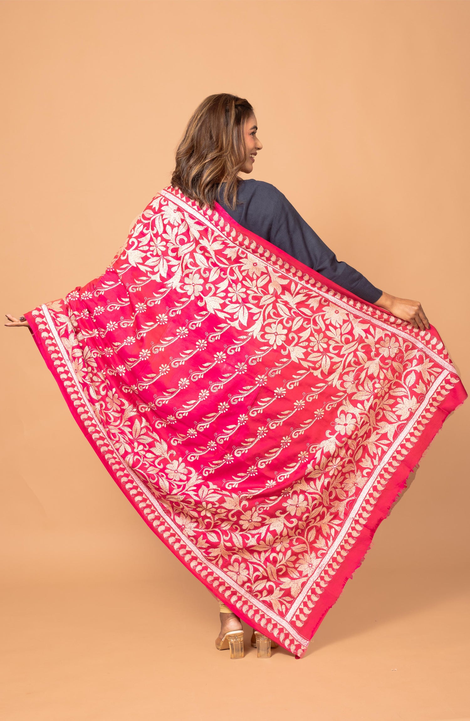 Pink Pure Silk Dupatta 44&