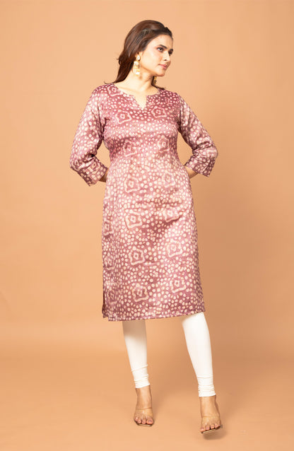 Magenta Block Cotton Hand Embroidered Slim Fit Kurti