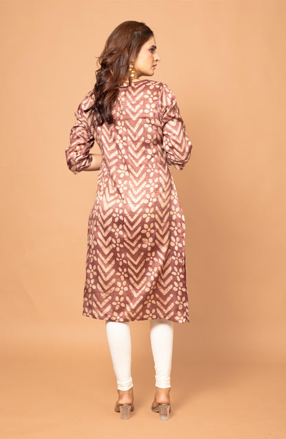 Burgundy Block Cotton Hand Embroidered Slim Fit Kurti