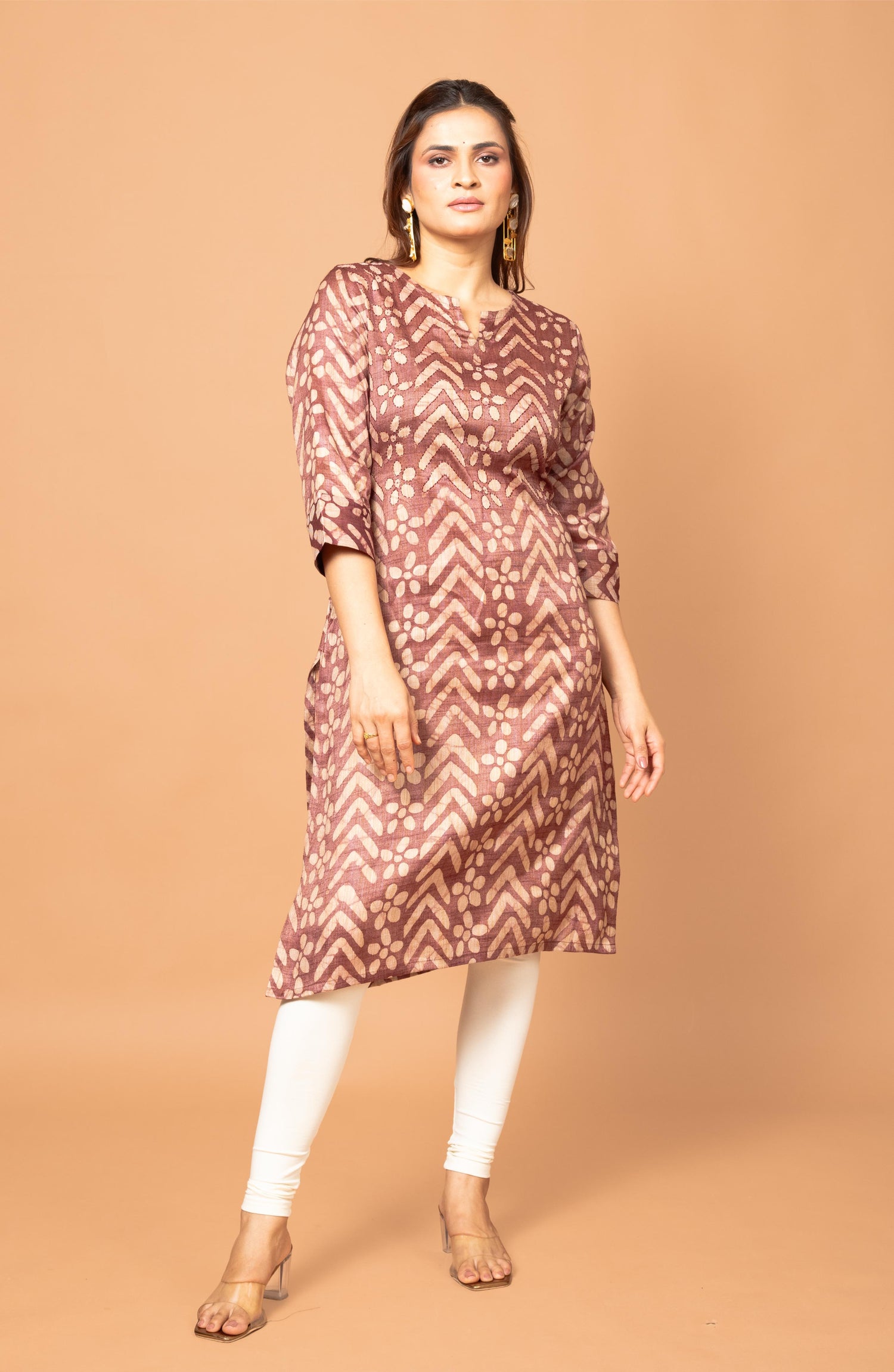 Burgundy Block Cotton Hand Embroidered Slim Fit Kurti