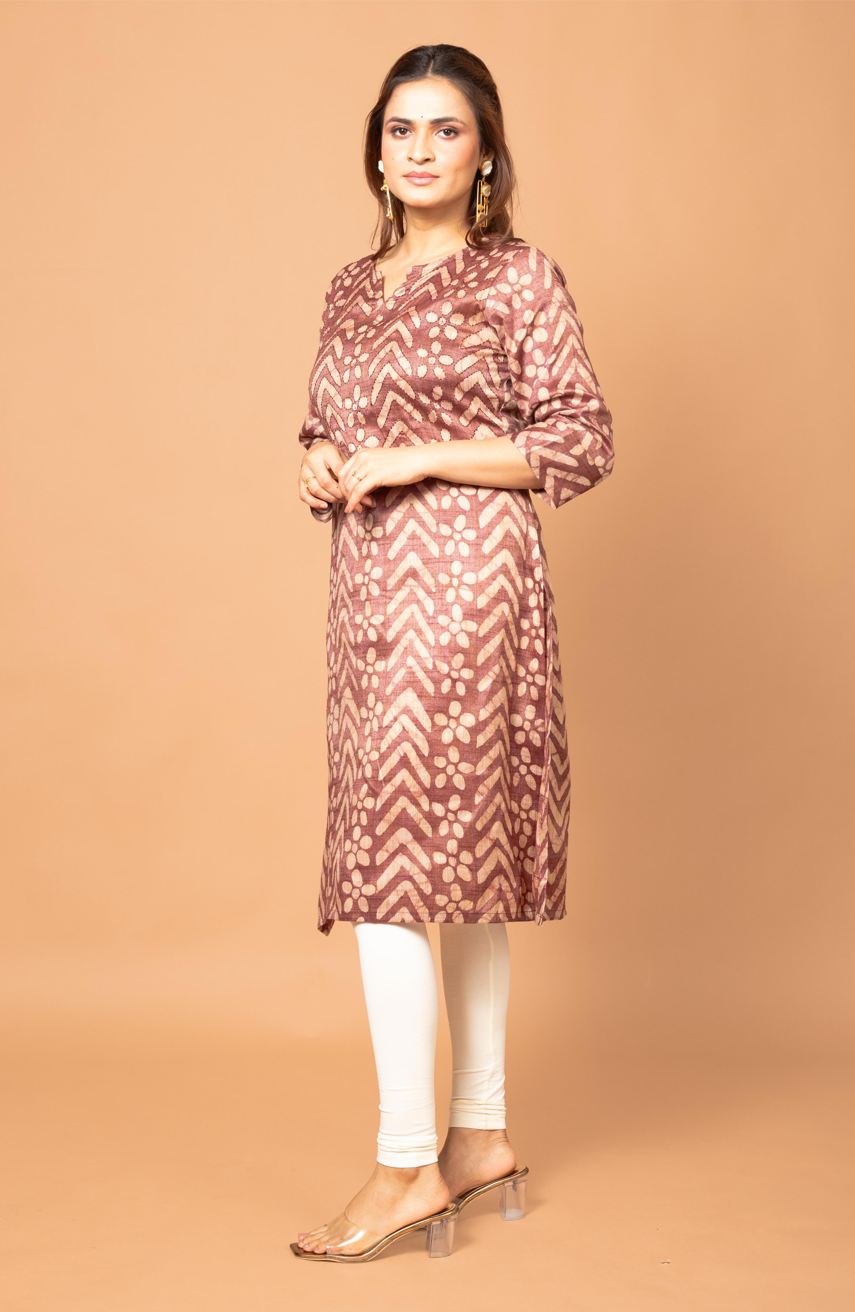 Burgundy Block Cotton Hand Embroidered Slim Fit Kurti
