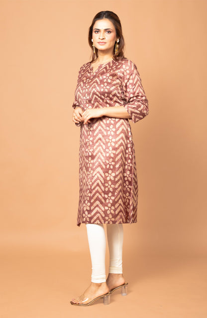Burgundy Block Cotton Hand Embroidered Slim Fit Kurti