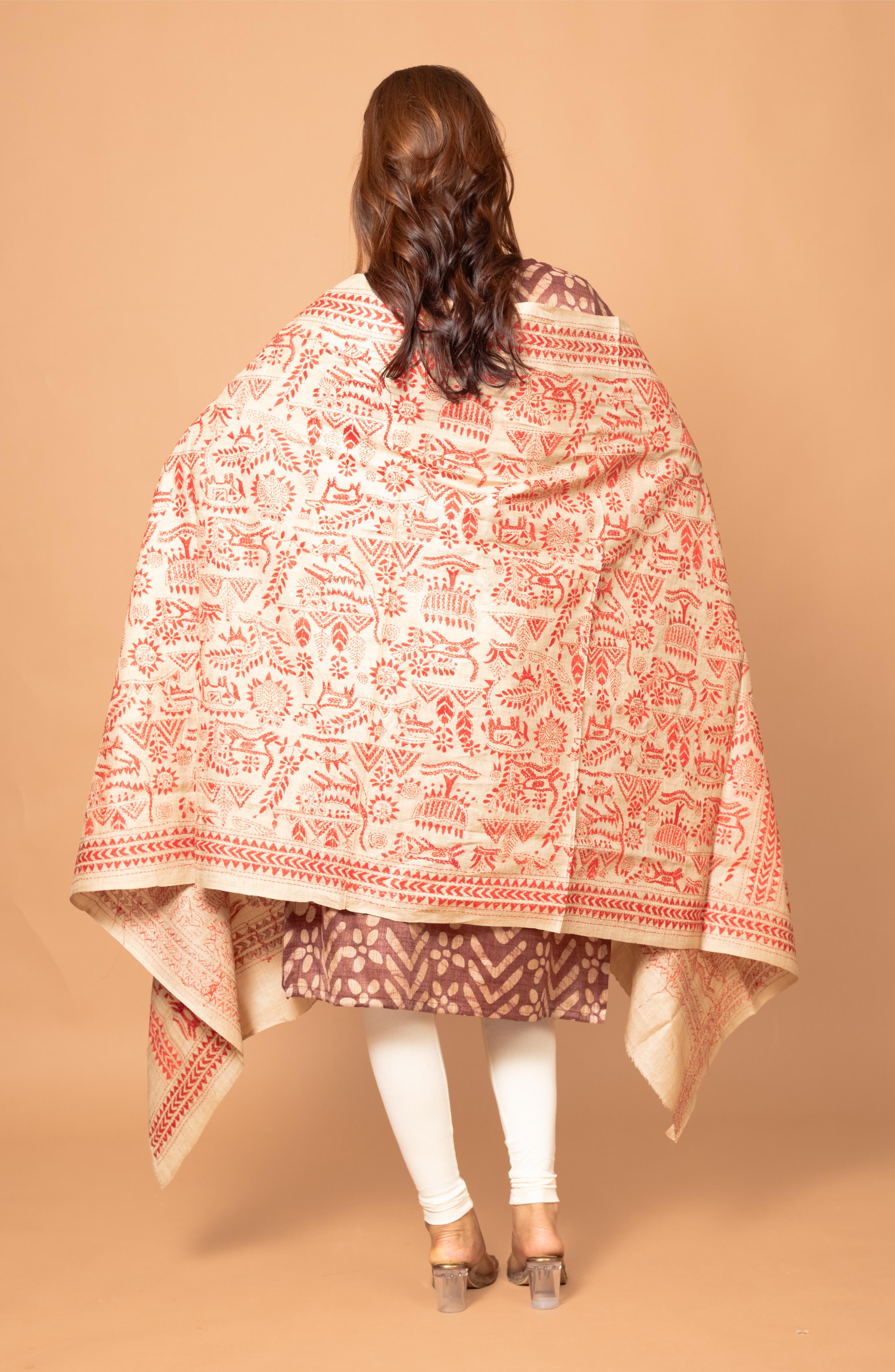 Red Gachi Tussar Dupatta 36&