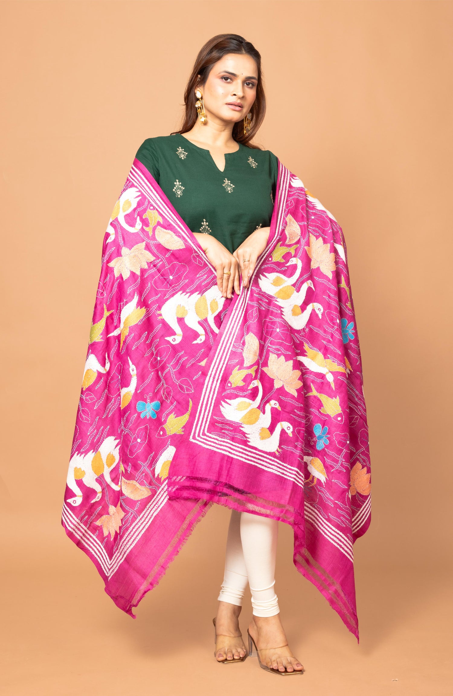 Swan Design Pure Silk Tussar Dupatta 36&