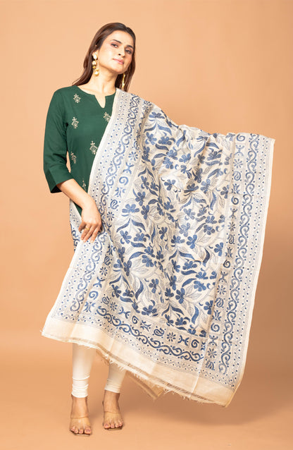 Blue Pure Silk Tussar Dupatta 36&
