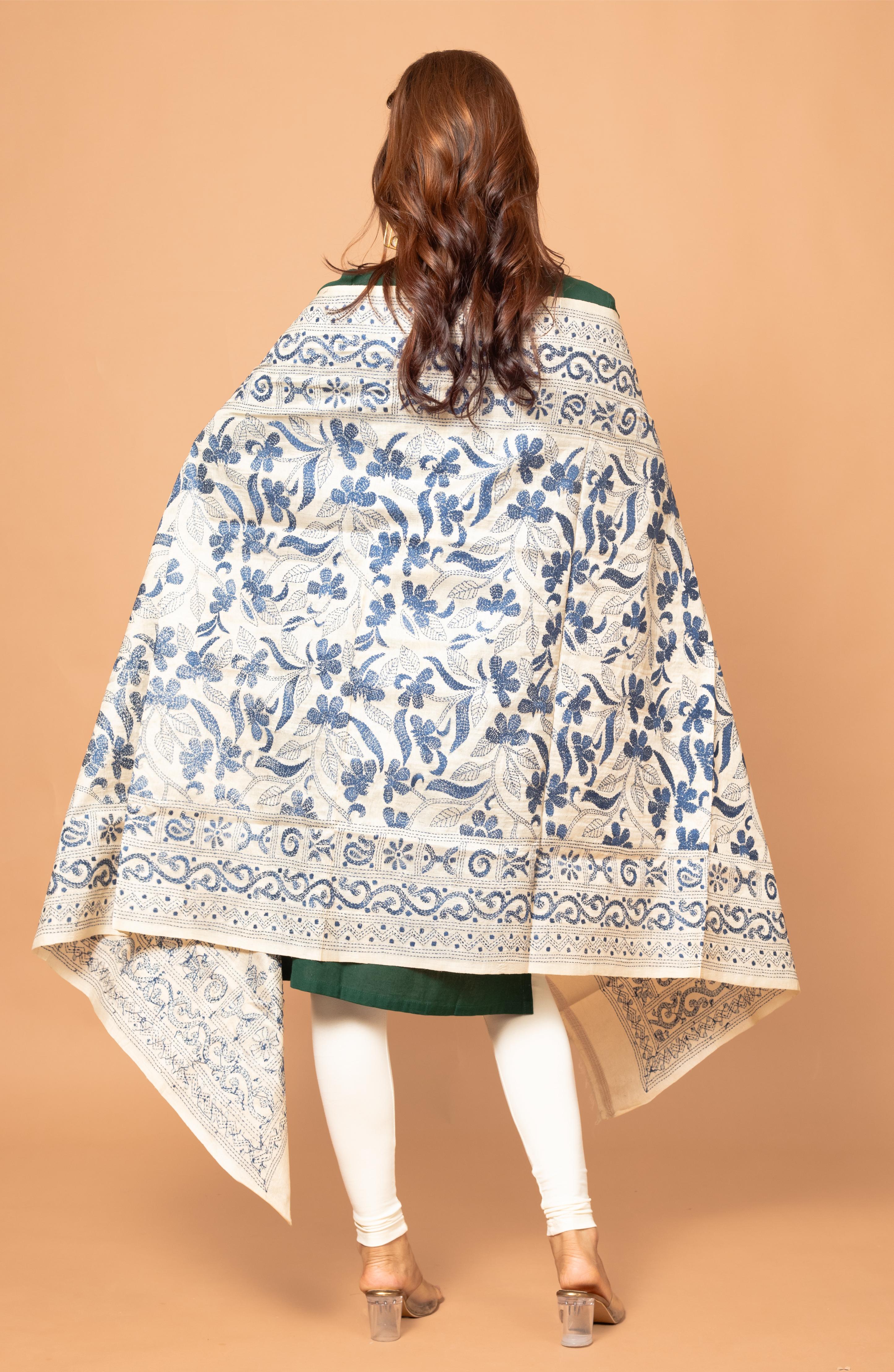 Blue Pure Silk Tussar Dupatta 36&