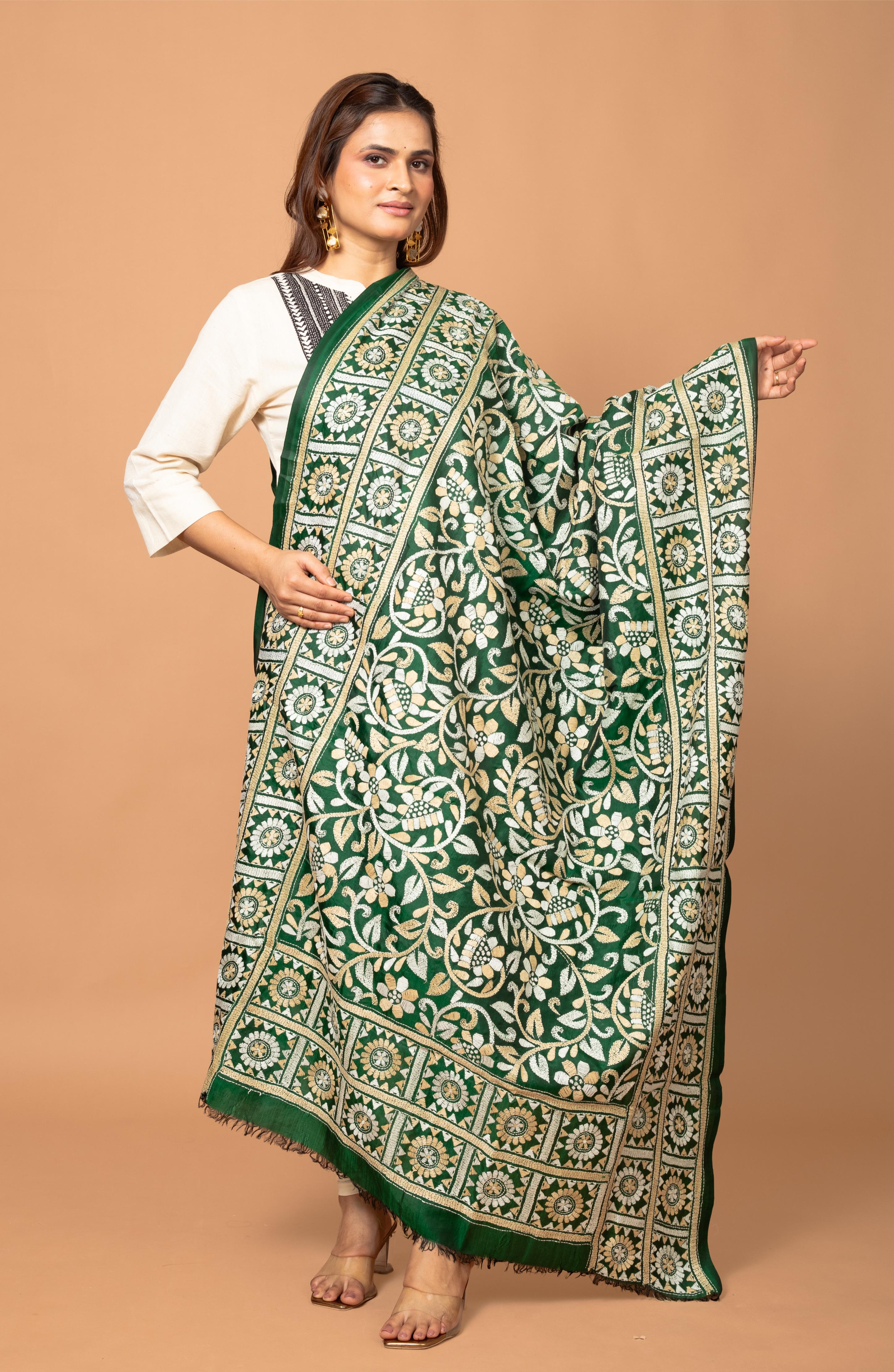Green Pure Silk Dupatta 44&