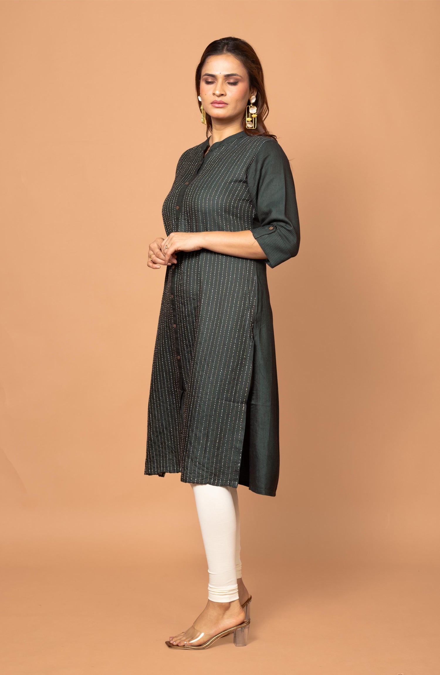 Green Silk Hand Embroidered Slim Fit Kurti