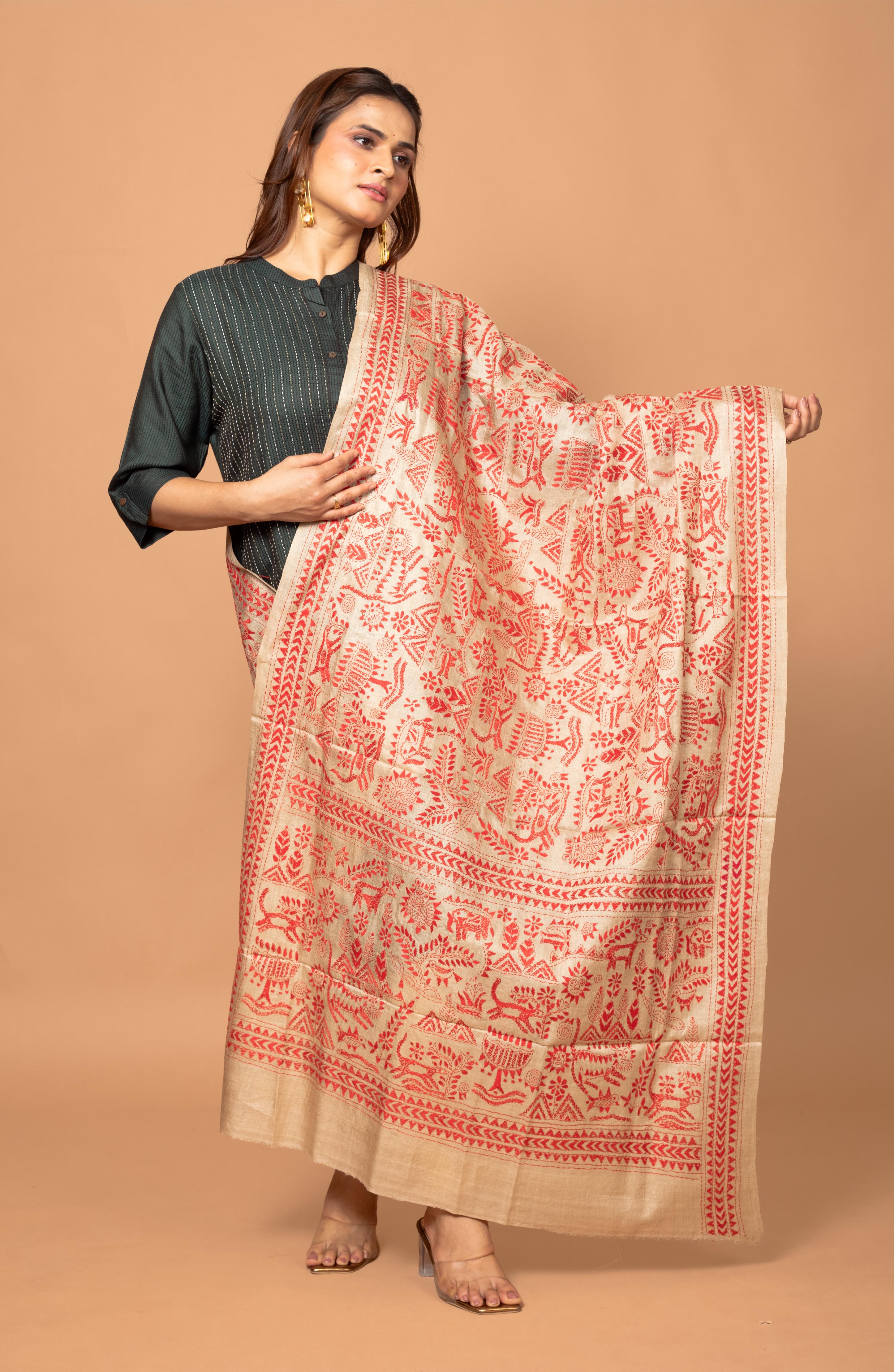 Red Gachi Tussar Dupatta 36&