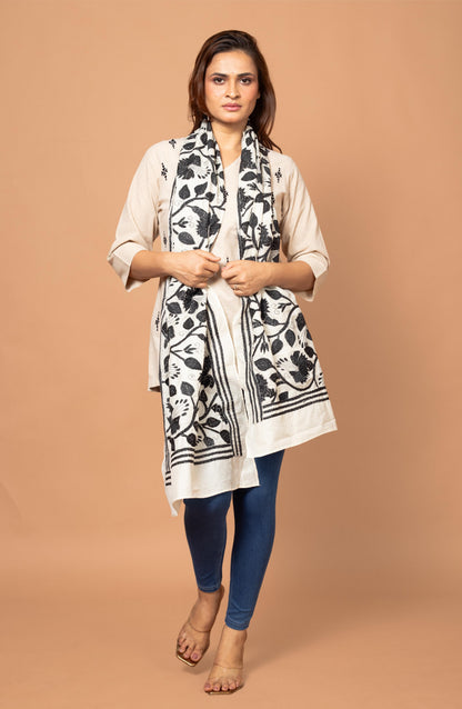 Black Nakshi Floral Stole