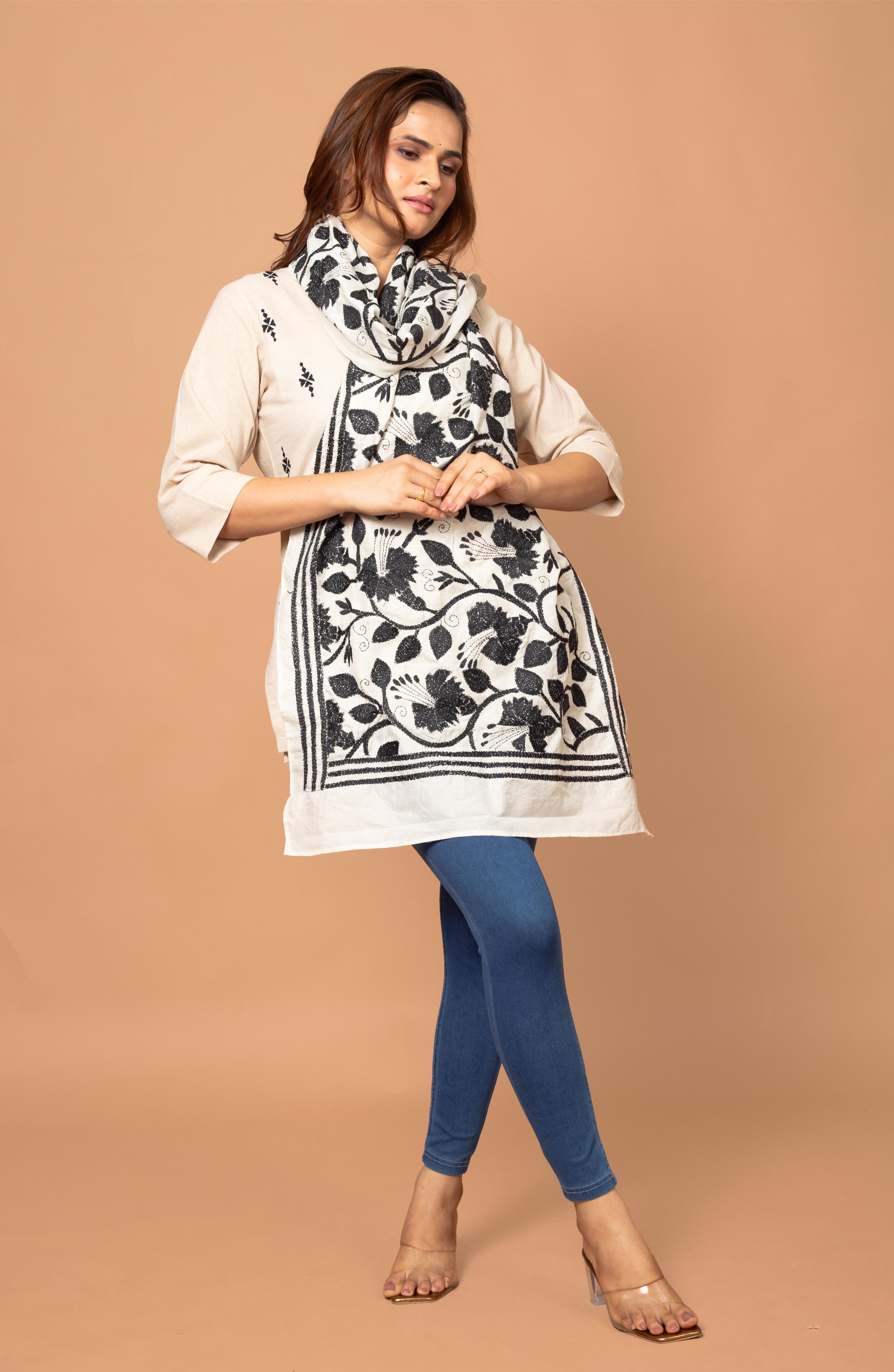 Black Nakshi Floral Stole