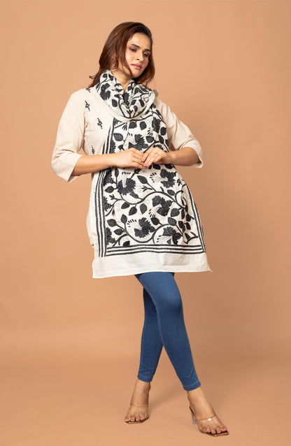 Black Nakshi Floral Stole