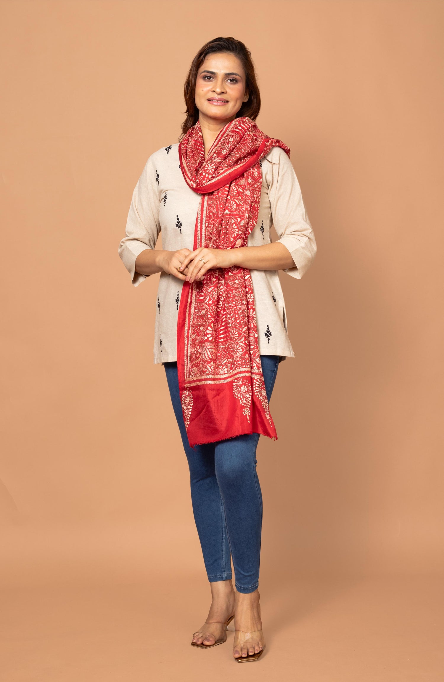 Red Floral Pure Silk Stole