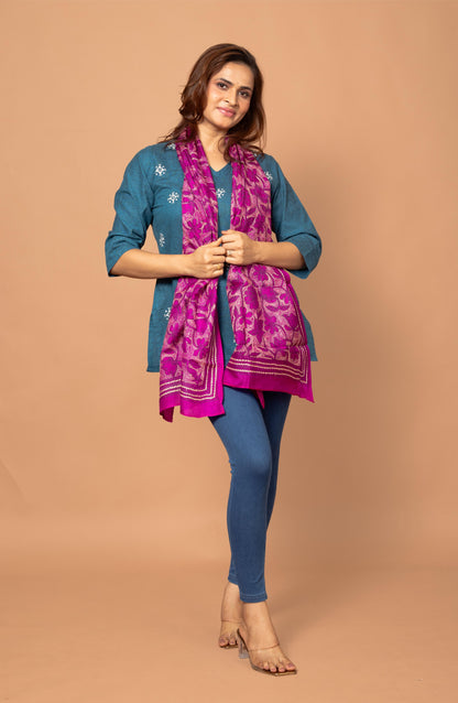 Dark Pink Floral Pure Silk Stole