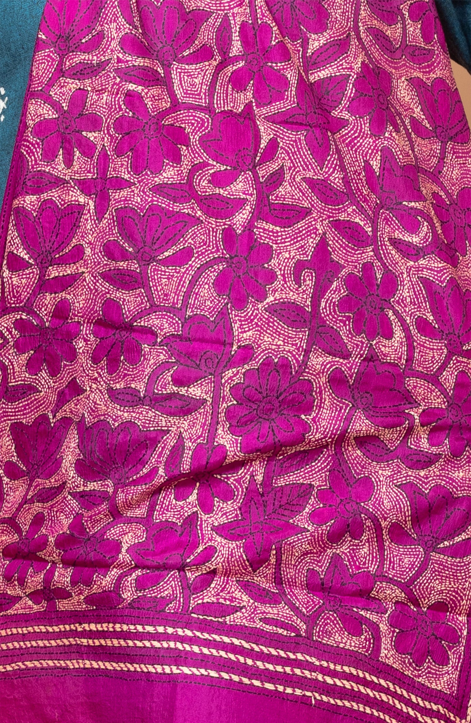 Dark Pink Floral Pure Silk Stole