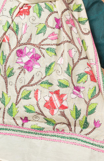 Cream Nakshi Floral Stole - 2