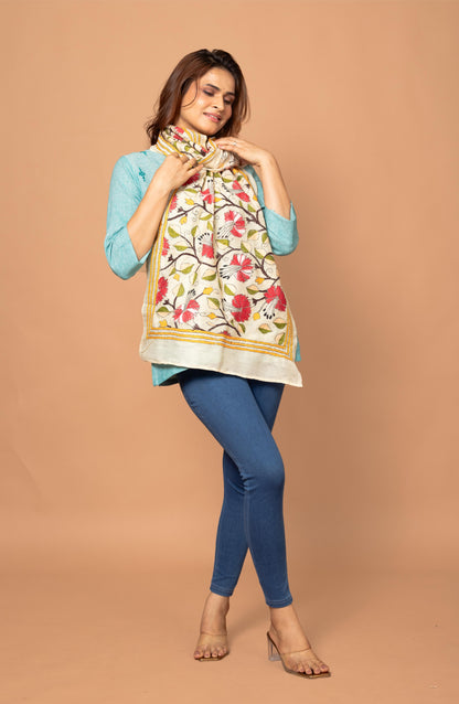 Cream Nakshi Floral Stole