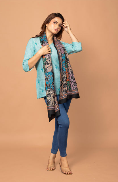 Black Floral Pure Silk Stole