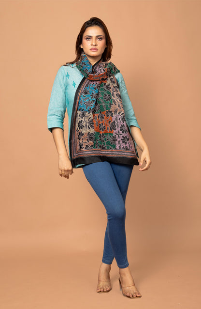 Black Floral Pure Silk Stole