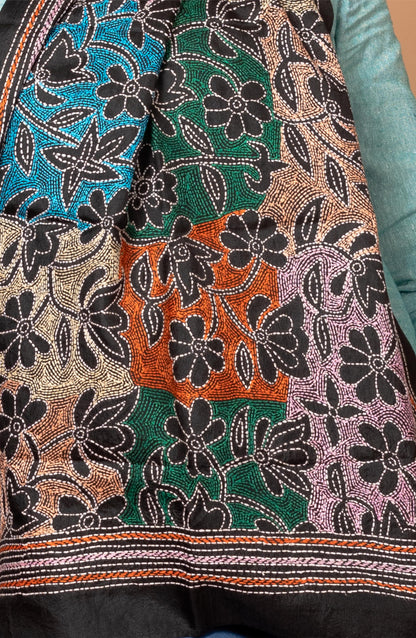 Black Floral Pure Silk Stole