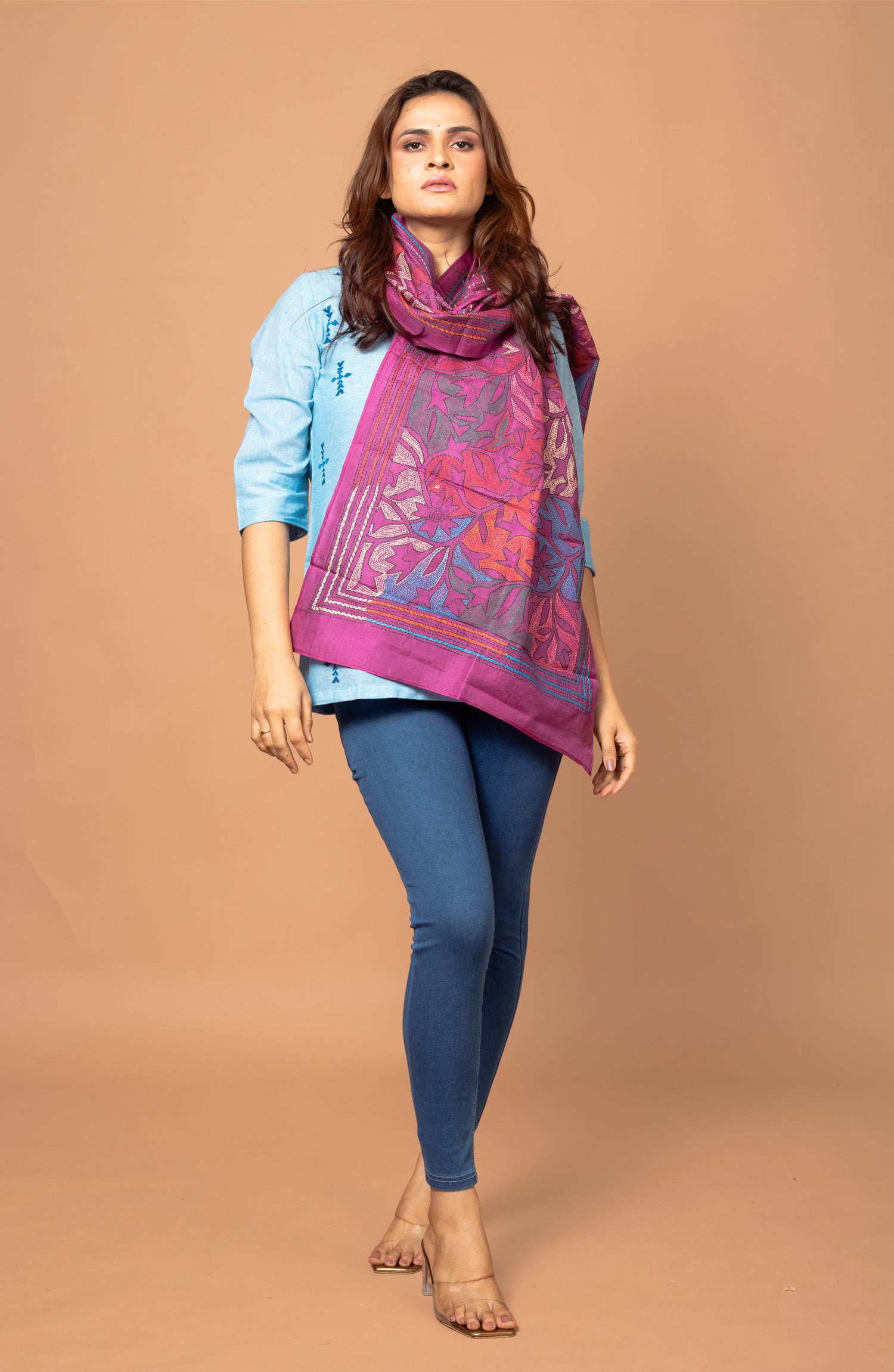 Pink Floral Pure Silk Stole