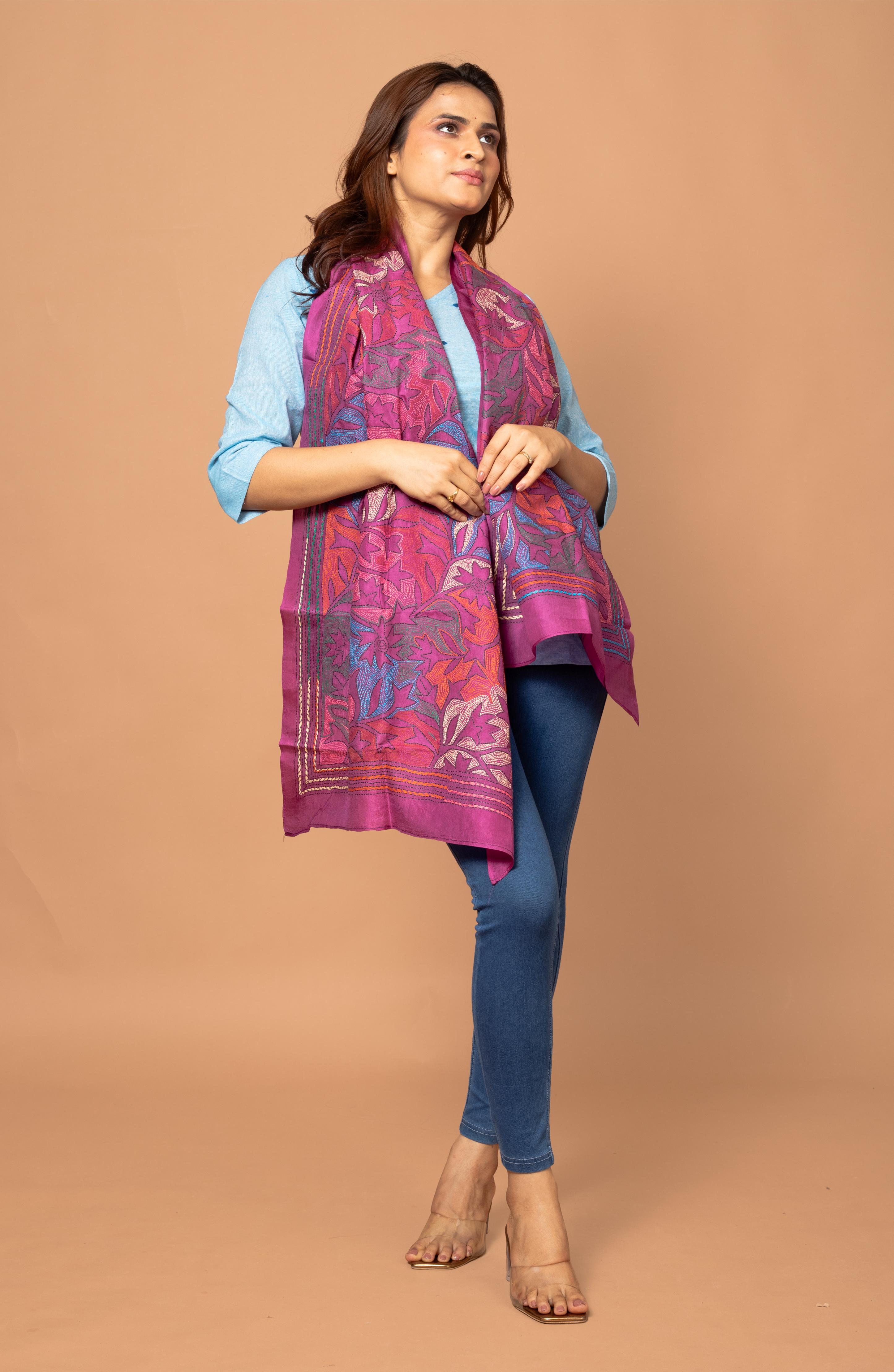 Pink Floral Pure Silk Stole