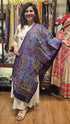 Navy Blue Multicolour Kantha Silk Stole